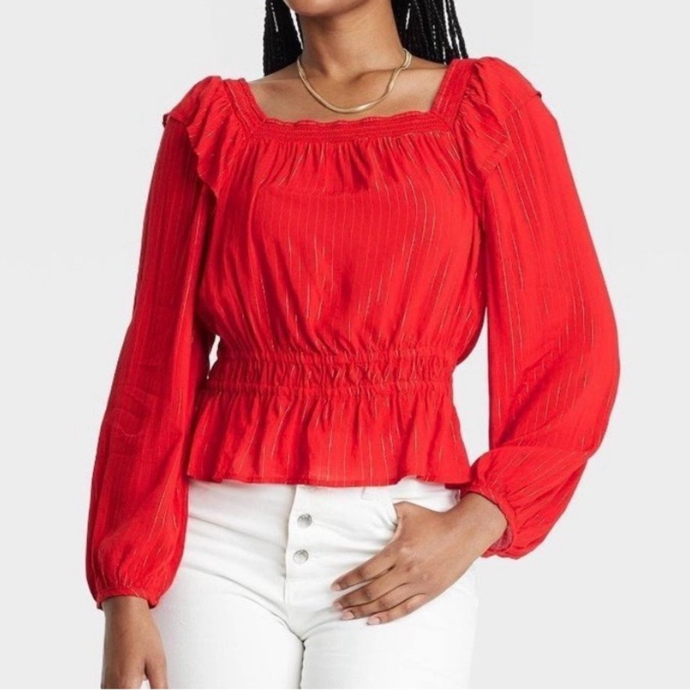 NWT Universal Thread Puff Sleeve Peplum Top Elegant Red Top size XL